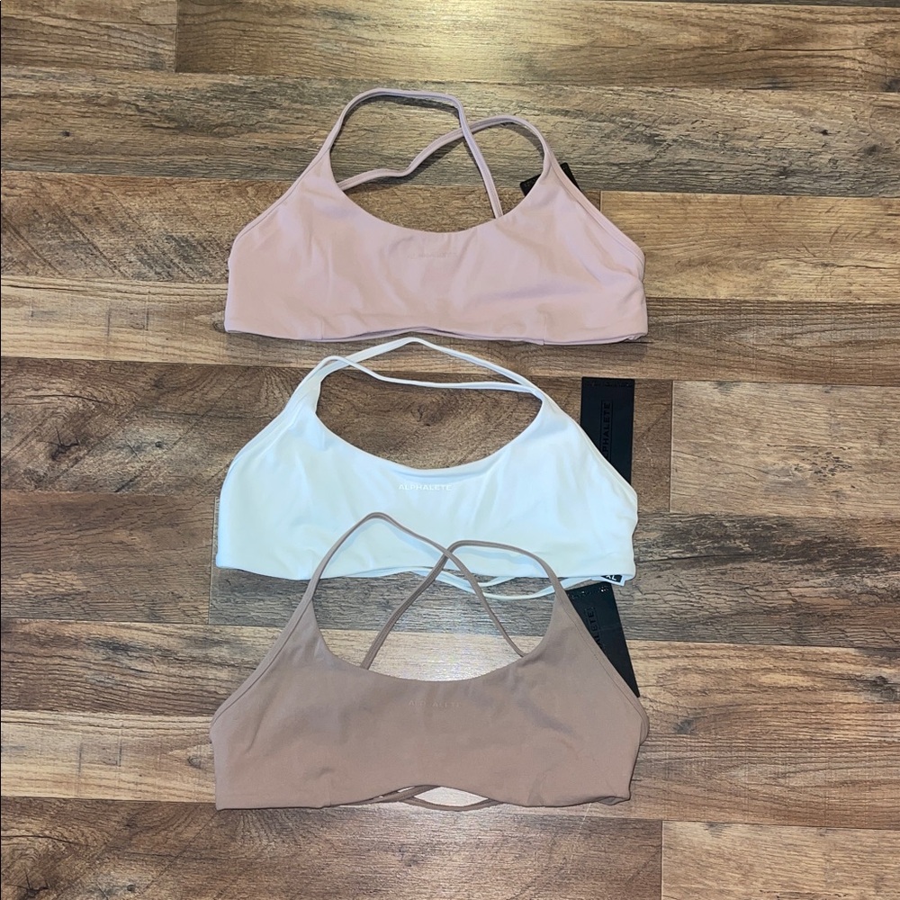 Alphalete Women’s LOT size XL strappy back Bras - tan, white and blush NWT